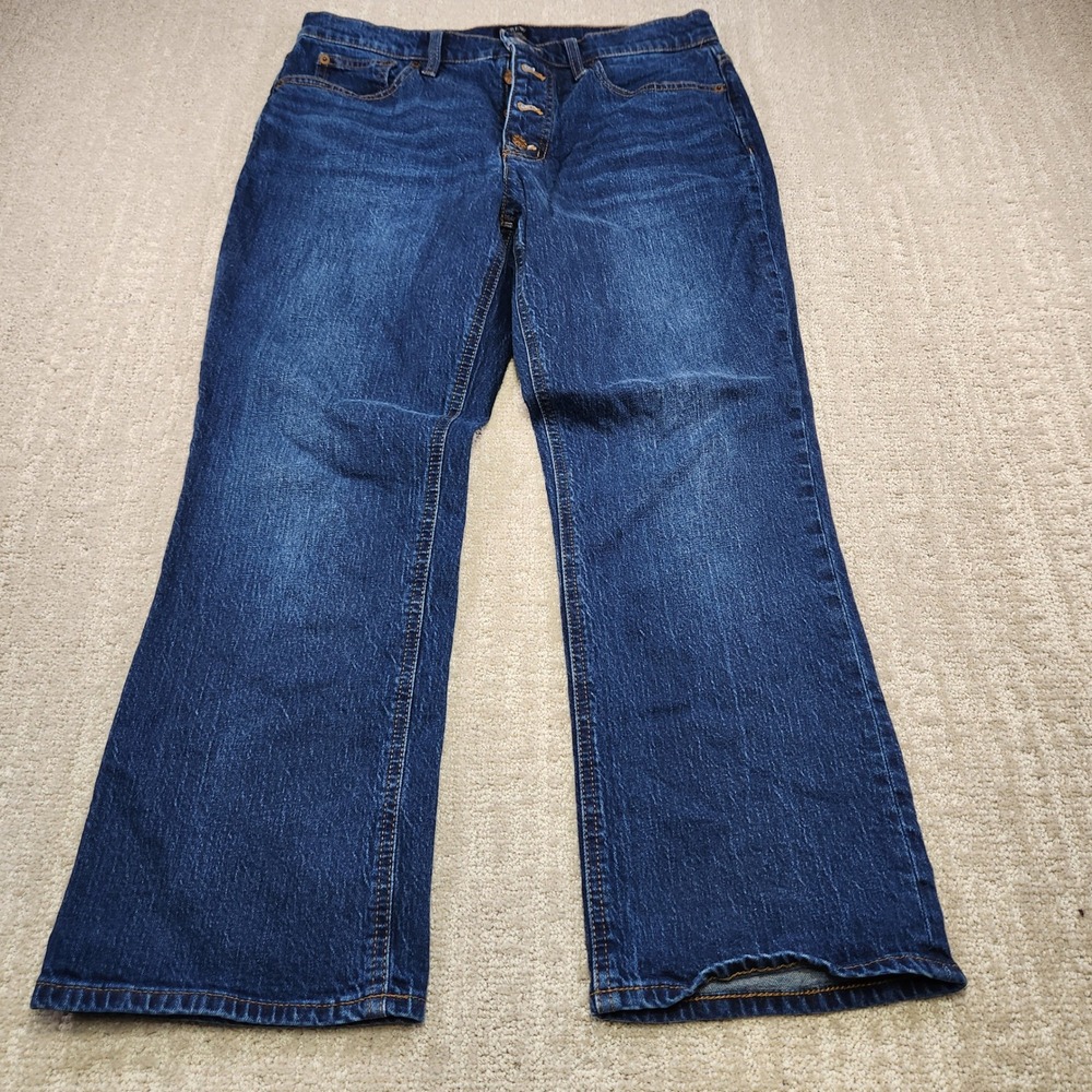 J. Crew Mid-Rise Flare Crop Jeans Dark Wash Button Fly Denim Size 30